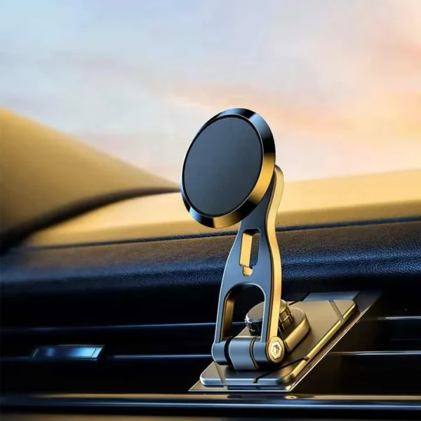Magnetic Foldable Car Phone Mount – Alloy Console Suspension Holder